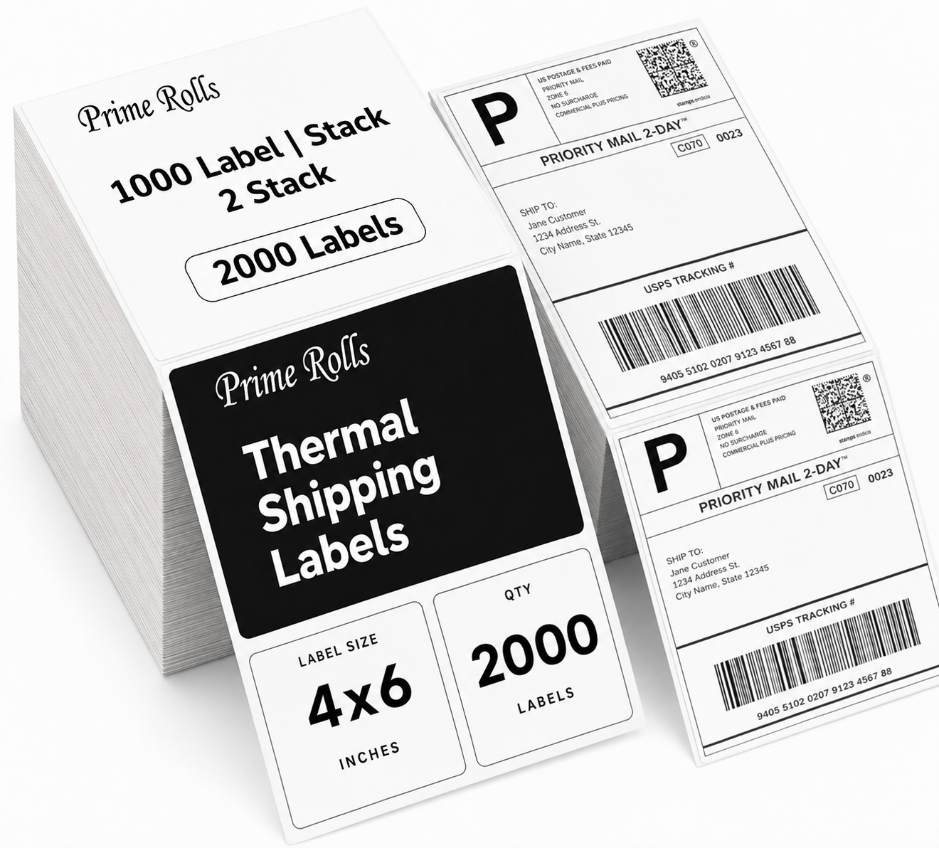 Prime Rolls 4x6 Fanfold Direct Thermal Shipping Labels – 2000 Count (Pack of 2)