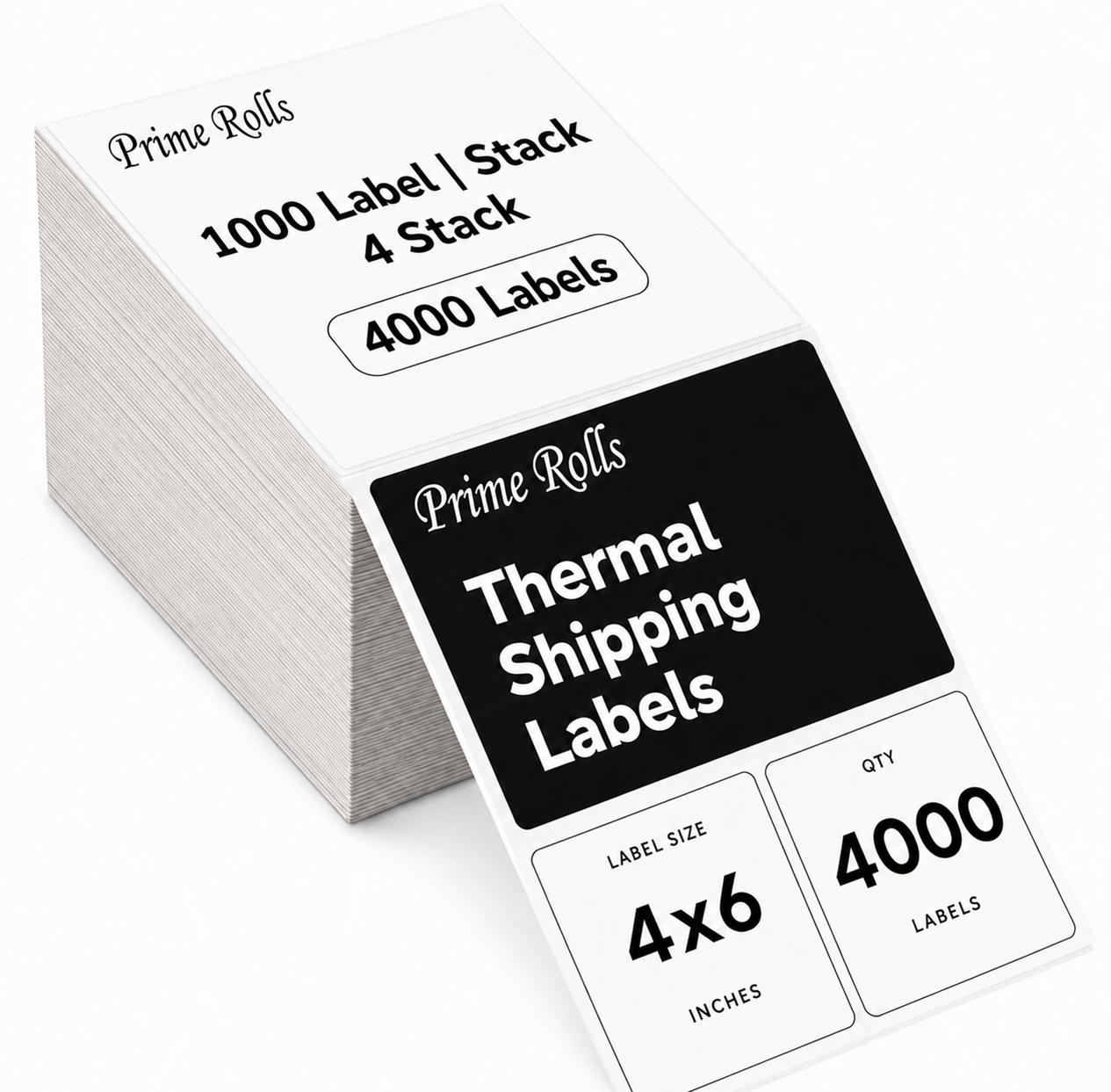 Prime Rolls 4x6 Fanfold Direct Thermal Shipping Labels – 4000 Count (Pack of 4)