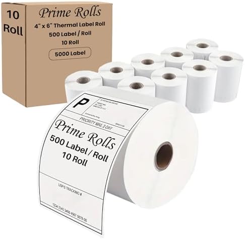 Prime Rolls 4x6 Direct Thermal Shipping Labels – 5000 Count (Pack of 10)