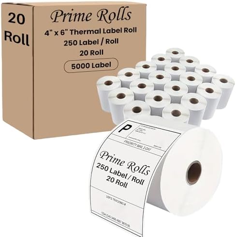 Prime Rolls 4x6 Direct Thermal Shipping Labels – 5000 Count (Pack of 20)