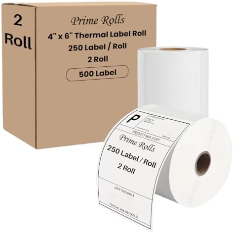 Prime Rolls 4x6 Direct Thermal Shipping Labels – 500 Count (Pack of 2)
