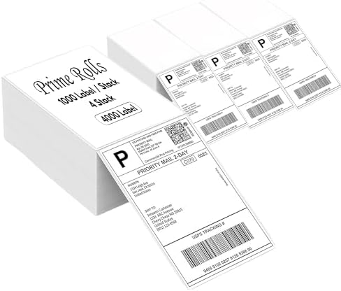 Prime Rolls 4x6 Fanfold Direct Thermal Shipping Labels – 4000 Count (Pack of 4)