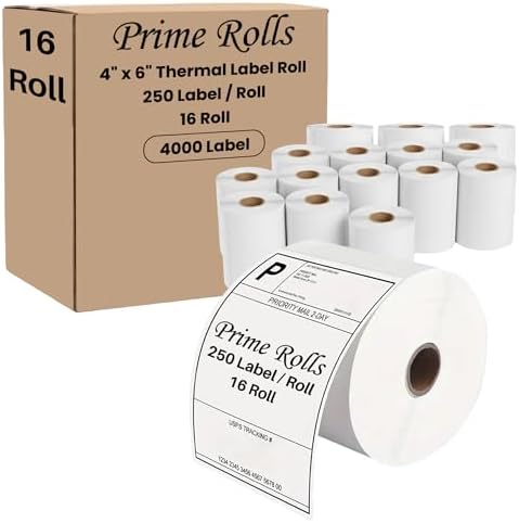 Prime Rolls 4x6 Direct Thermal Shipping Labels – 4000 Count (Pack of 16)