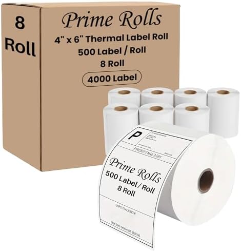 Prime Rolls 4x6 Direct Thermal Shipping Labels – 4000 Count (Pack of 8)
