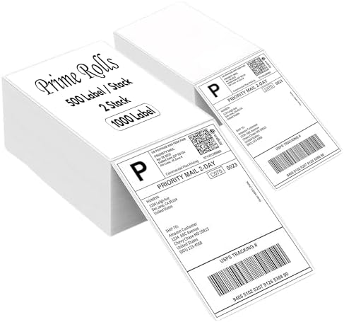 Prime Rolls 4x6 Fanfold Direct Thermal Shipping Labels – 1000 Count (Pack of 2)