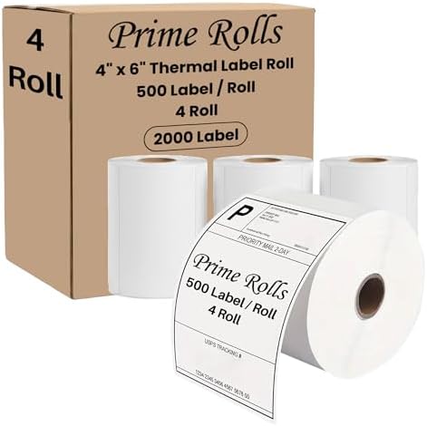 Prime Rolls 4x6 Direct Thermal Shipping Labels – 2000 Count (Pack of 4)