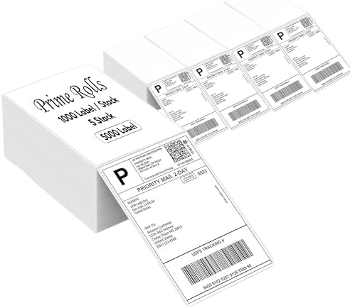 Prime Rolls 4x6 Fanfold Direct Thermal Shipping Labels – 5000 Count (Pack of 5)