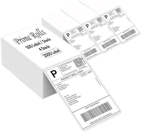 Prime Rolls 4x6 Fanfold Direct Thermal Shipping Labels – 2000 Count (Pack of 4)