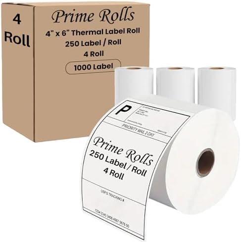 Prime Rolls 4x6 Direct Thermal Shipping Labels – 1000 Count (Pack of 4)