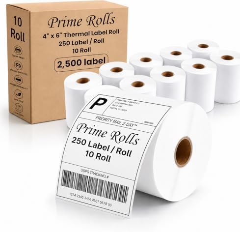 Prime Rolls 4x6 Direct Thermal Shipping Labels – 2500 Count (Pack of 10)