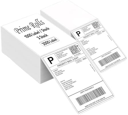 Prime Rolls 4x6 Fanfold Direct Thermal Shipping Labels – 2000 Count (Pack of 2)