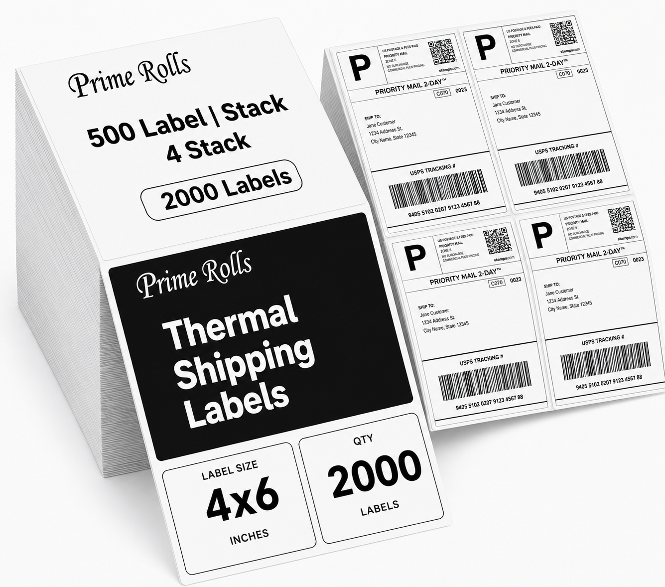 Prime Rolls 4x6 Fanfold Direct Thermal Shipping Labels – 2000 Count (Pack of 4)