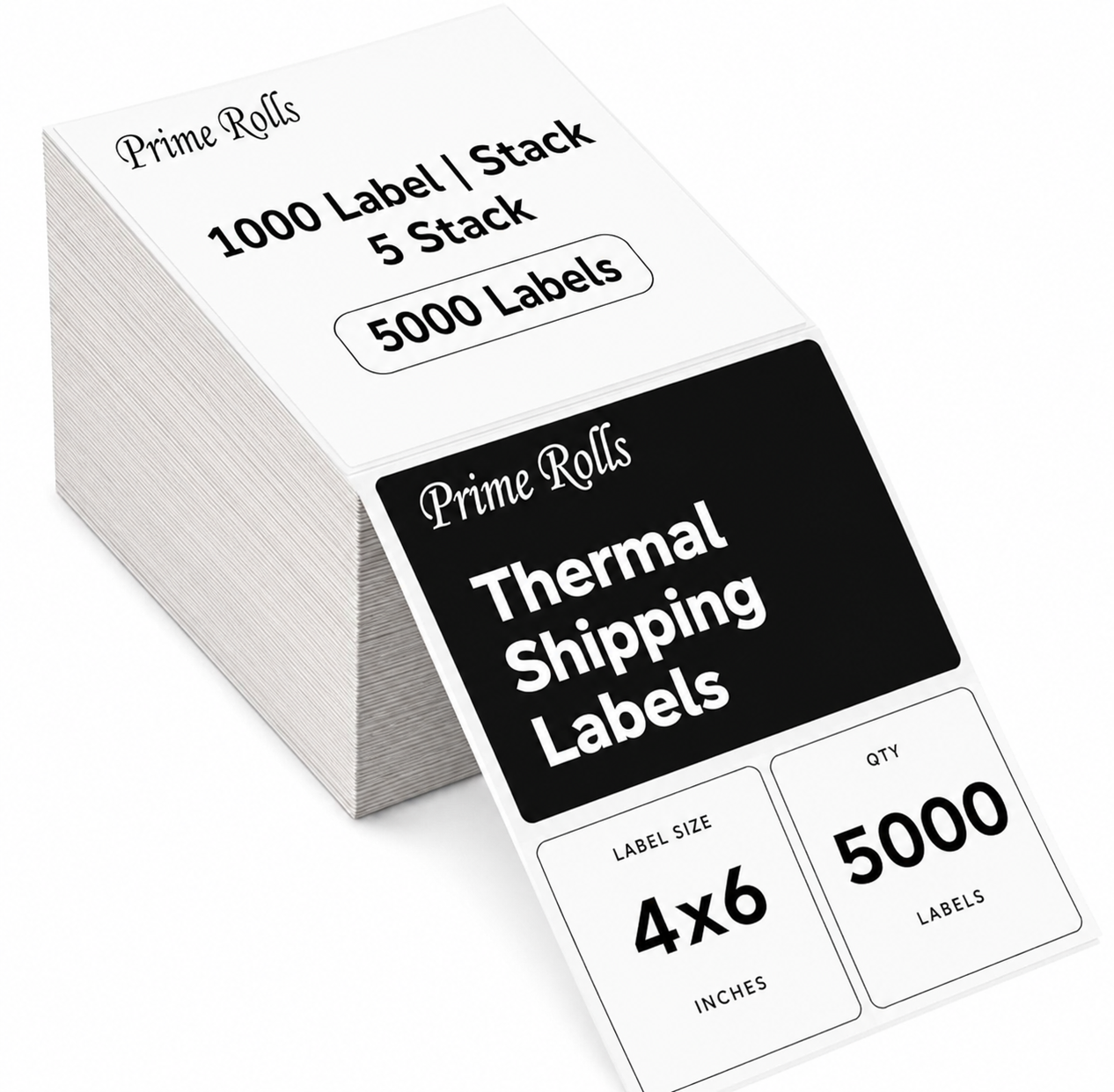 Prime Rolls 4x6 Fanfold Direct Thermal Shipping Labels – 5000 Count (Pack of 5)