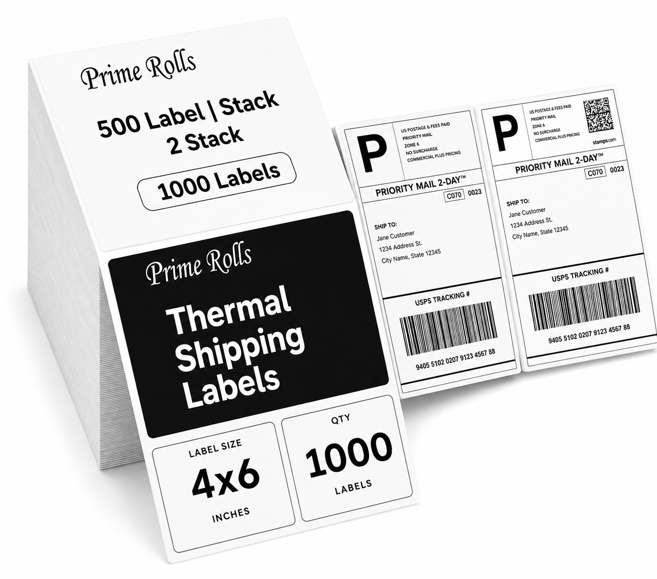 Prime Rolls 4x6 Fanfold Direct Thermal Shipping Labels – 1000 Count (Pack of 2)
