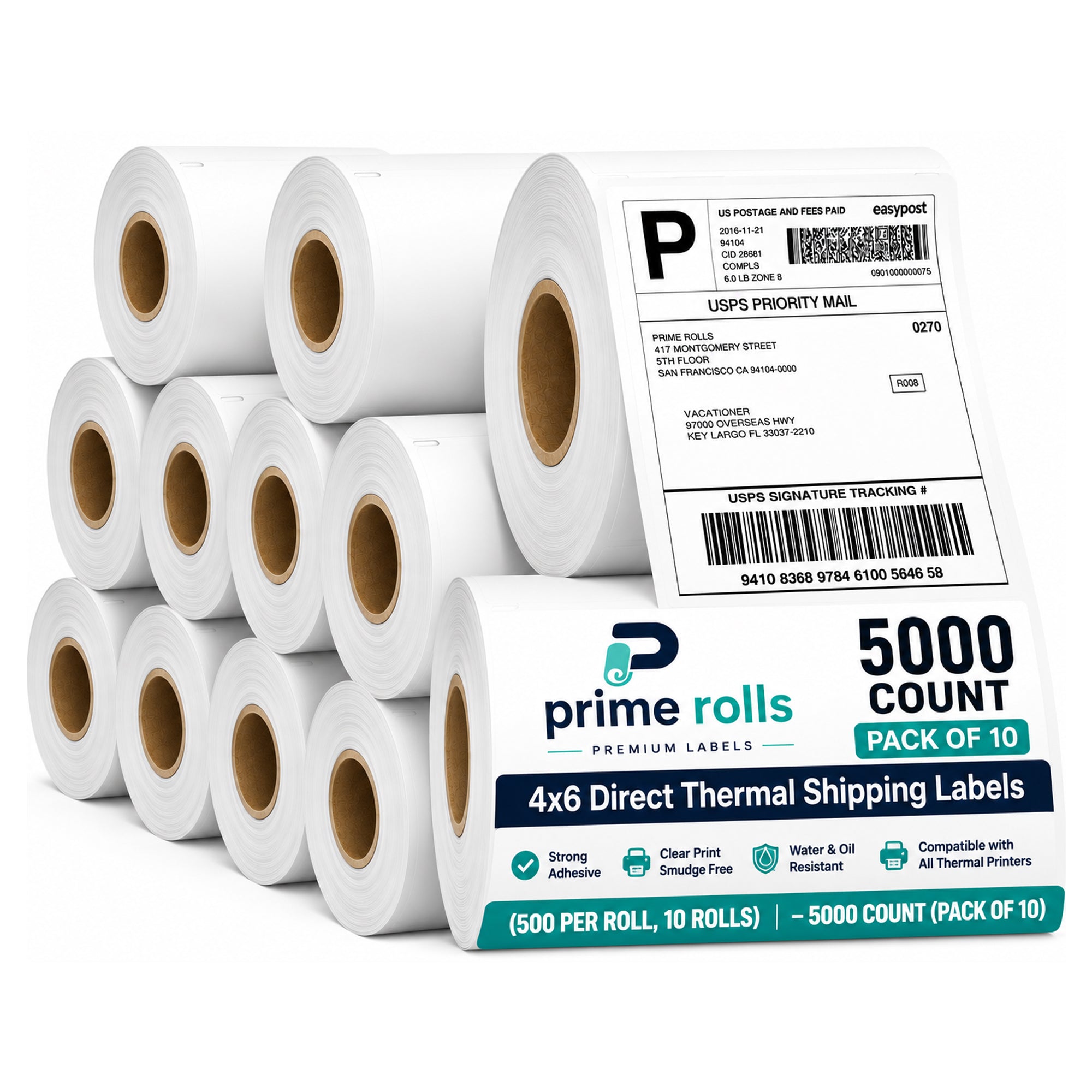 Prime Rolls 4x6 Direct Thermal Shipping Labels – 5000 Count (Pack of 10)