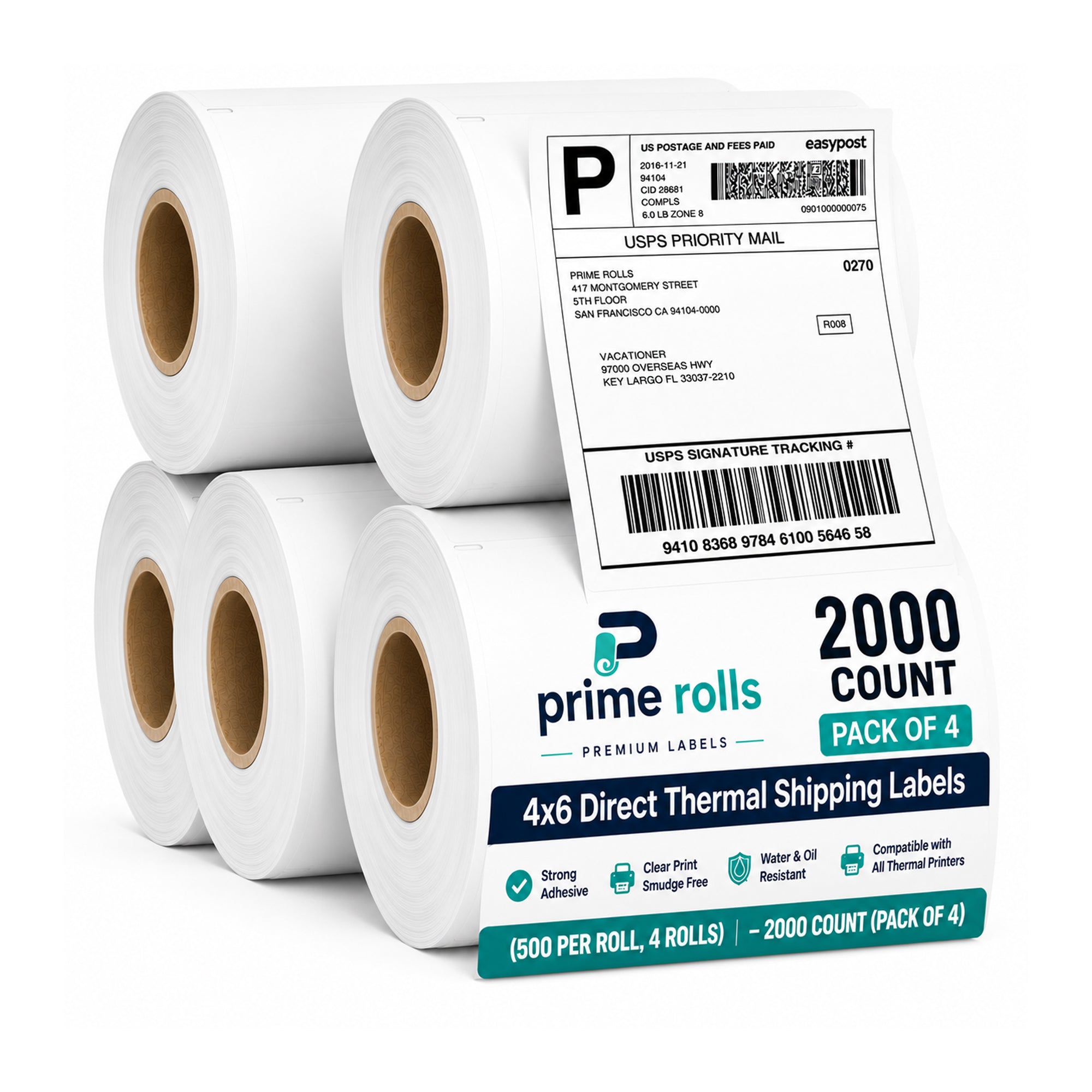 Prime Rolls 4x6 Direct Thermal Shipping Labels – 2000 Count (Pack of 4)