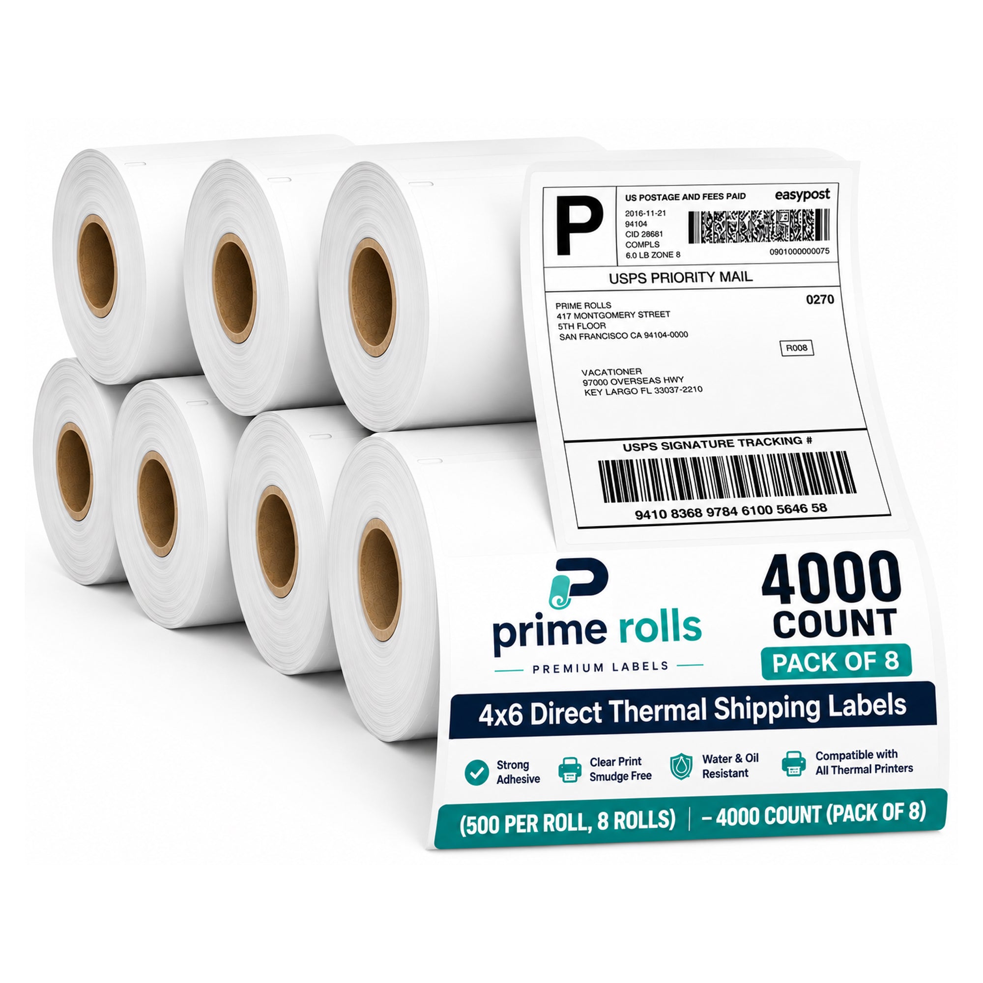 Prime Rolls 4x6 Direct Thermal Shipping Labels – 4000 Count (Pack of 8)