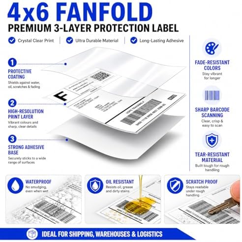 Prime Rolls 4x6 Fanfold Direct Thermal Shipping Labels – 500 Count (Pack of 1)