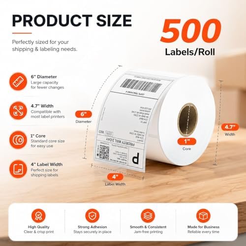 Prime Rolls 4x6 Direct Thermal Shipping Labels – 500 Count (Pack of 1)