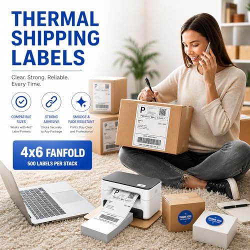 Prime Rolls 4x6 Fanfold Direct Thermal Shipping Labels – 500 Count (Pack of 1)