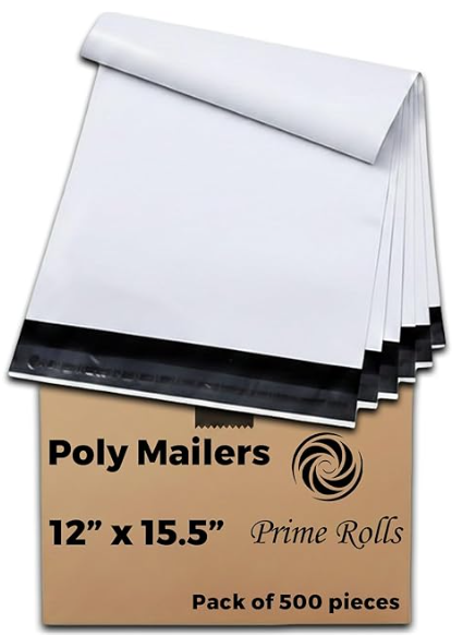 Prime Rolls Poly Mailers 12" x 15.5" – Self-Sealing